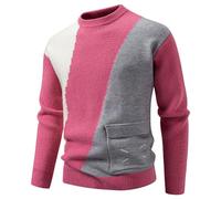 Celanisai Pull pour homme avec bloc de couleurs - Col rond - Manches longues - Tricot fin - Pull d'hiver thermique chaud - Pull d'hiver tendance - T-shirt à manches longues, O Rose chaud, M