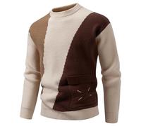 Celanisai Pull pour homme avec bloc de couleurs - Col rond - Manches longues - Tricot fin - Pull d'hiver thermique chaud - Pull d'hiver tendance - T-shirt à manches longues, O Café., M