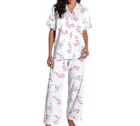 Celanisai Pyjama de Noël en satin pour femme - Ensemble de pyjama doux en satin latéral - 2 pièces - T-shirt à manches longues et pantalon de pyjama confortable - Vêtement de nuit d'hiver et d'automne