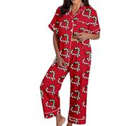 Celanisai Pyjama de Noël en satin pour femme - Ensemble de pyjama doux en satin latéral - 2 pièces - T-shirt à manches longues et pantalon de pyjama confortable - Vêtement de nuit d'hiver et d'automne