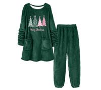 Celanisai Pyjama de Noël pour femme - Long et moelleux - Ensemble de pyjama - Imprimé sapin de Noël - 2 pièces - Pull et pantalon de détente en flanelle polaire - Vêtements de nuit « Merry Christmas