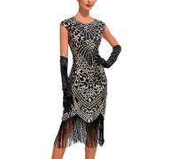 Celanisai Robe de bal Charleston pour femme - Robe de soirée à paillettes et franges - Robe de soirée Gatsby des années 20 - Robe à franges - Robe de cocktail, de bal de fin d'année, O Noir., XL