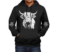 Celanisai Sweat à capuche pour homme chaud avec capuche imprimé vache des Highlands Sweat à capuche noir et blanc Pull à capuche drôle Pull vintage classique Surdimensionné Sweats à capuche