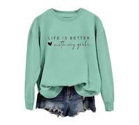 Celanisai Sweat-shirt pour femme sans capuche Life is Better with My Boys Print Pull décontracté pour adolescent fille Haut grandes tailles Haut pour femme Confortable Doux Loisirs Top, O vert menthe