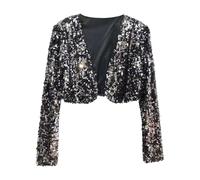 Celanisai Veste courte brillante pour femme - Cardigan à paillettes - Boléro - Blouse dorée - Crop Top métallisé - Veste de motard - Manches longues - Coupe ajustée - Veste bomber moulante - Veste