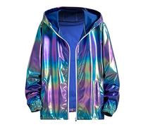 Celanisai Veste de fête pour homme - Costume de carnaval - Tenue disco scintillante des années 80 - Veste de sport brillante avec capuche - Veste à capuche vintage - Veste softshell colorée