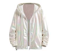 Celanisai Veste de fête pour homme - Costume de carnaval - Tenue disco scintillante des années 80 - Veste de sport brillante avec capuche - Veste à capuche vintage - Veste softshell colorée