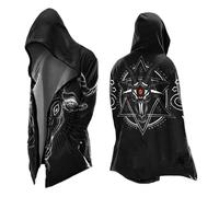 Celanisai Vêtement Médiéval Homme Costume Halloween Viking Hoodie Pull à Capuche Mythologie Odin Veste Assassin's Creed Cosplay Manteau Scandinave Cape pour Cosplay Carnaval Bikerjacke, P noir., XL