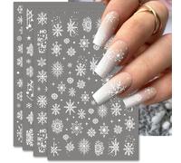 Celblisora 4 feuilles de grands autocollants pour ongles flocons de neige, autocollants d'art d'ongle 3D autocollants auto-adhésifs pour Noël, design bonhomme de neige, père Noël, renne blanc