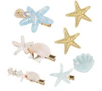 Celblisora 7 Pièces Ensemble d'épingles à Cheveux avec Perles de Coquillage et Étoiles de Mer, Accessoire pour Cheveux Sirène, Princesse Alligator Épingles à Cheveux Coquillage
