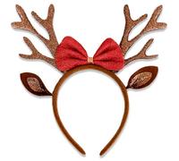 Celblisora Serre-tête de Noël brun avec bois de renne, oreilles de renne, serre-têtes pour femmes, accessoires capillaires de fête de Noël pour femmes