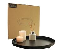 CeleBig® Plateau décoratif rond Ø 30 cm | Assiette décorative et plateau décoratif en métal noir avec 3 pieds stables | Plateau de service noir mat | Décoration de table | Support pour bougies |