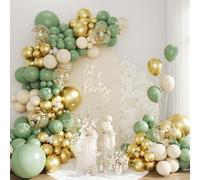 Celebloom Kit d'arche de ballons vert sauge et doré, 134 pièces, guirlande de ballons à confettis dorés métallisés pour anniversaire, mariage, fête prénatale, fête prénuptiale, anniversaire de mariage