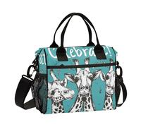Celebrate Sac à déjeuner vertical avec bandoulière Motif girafe Bleu sarcelle/noir/blanc
