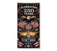 Celebrating 250 Years - Bannière vintage - Aigle et étoiles - Décoration de porte d'entrée - Fournitures de vacances pour intérieur et extérieur - 91,4 x 183 cm