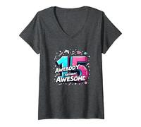 Célébration de Cadeau d'anniversaire 15 Ans et déjà génial T-Shirt avec Col en V, Femme, Chiné Foncé, XL