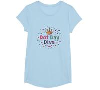 Célébration de la Couronne Dot Day Diva Kids Girls T-Shirt, Fille, Bleu Céleste, XS