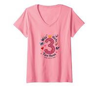 Célébration de la fête d'anniversaire Young Wild and Three T-Shirt avec Col en V, Femme, Rose, M