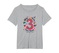 Célébration de la fête d'anniversaire Young Wild and Three T-Shirt, Femme Grandes Tailles, Gris Chiné, 3X