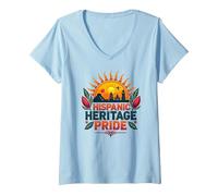 Célébration de la fierté culturelle des Hommes du Mois du Patrimoine h T-Shirt avec Col en V, Femme, Bleu Céleste, S