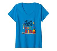 Célébration de l'école Cool pour Les Jeunes apprenants de 1ère année T-Shirt avec Col en V, Femme, Saphir, L