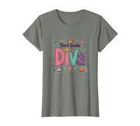 Célébration de l'école Diva Crown Star de troisième année T-Shirt, Femme, Vert Kaki chiné, 3XL