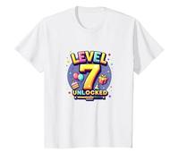 Célébration de réussite d'anniversaire des Joueurs débloqués de Niveau 7 T-Shirt, Enfant, Blanc, 4 Ans
