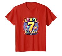 Célébration de réussite d'anniversaire des Joueurs débloqués de Niveau 7 T-Shirt, Enfant, Rouge, 2 Ans