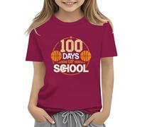Célébration du 100e jour d'école pour filles et garçons T-shirts amusants avec chiffres colorés - Camion de football, basket-ball pour filles - Noël (rouge pastèque, 10 à 11 ans)