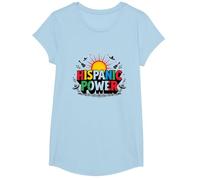 Célébration du Pouvoir hispanique du Mois du Patrimoine T-Shirt, Fille, Bleu Céleste, L