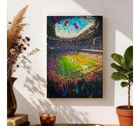 Celebration Football Toile murale - Impression sur toile de stade sportif vert et bleu - Décoration murale moderne pour salon, chambre à coucher, bureau - 20,3 x 30,5 cm