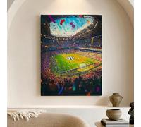 Celebration Football Toile murale - Impression sur toile de stade sportif vert et bleu - Décoration murale moderne pour salon, chambre à coucher, bureau - Toile enveloppée - 30,5 x 40,6 cm