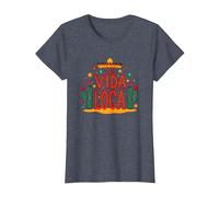 Célébration Mexicaine La Vida Loca Fiesta Sombrero Cactus T-Shirt, Femme, Bleu Chiné, M