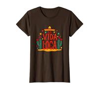 Célébration Mexicaine La Vida Loca Fiesta Sombrero Cactus T-Shirt, Femme, Marron, L