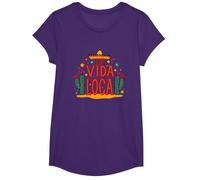 Célébration Mexicaine La Vida Loca Fiesta Sombrero Cactus T-Shirt, Fille, Violet, L