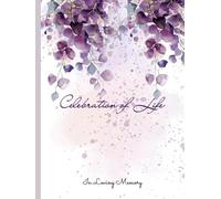 Celebration of Life Memorial Service Funeral Guest Book: Purple leaves watercolor illustrated cover