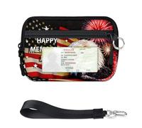Celebration USA Memorial Day Mini porte-cartes zippé pour homme et femme avec fenêtre pour carte d'identité - Portefeuille portable léger avec fermeture éclair