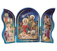 celebrationgiftsforall Scène de la Nativité de Noël Triptyque en Bois de Notre Sainte Famille Jésus dans une Mangeoire, Rois Mages et un Berger avec des Accents Dorés