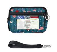 Celebrations American Fneedom Day Mini porte-cartes zippé pour homme et femme avec fenêtre pour carte d'identité Portefeuille portable léger avec fermeture éclair