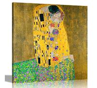Célèbre Impression sur toile Le Baiser par Gustav Klimt Reproduction Peinture à l'huile Moderne Suspendu Encadré Art Mural 60 x 60 cm (24 x 24 pouces)