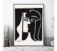 Célèbre par Picasso Peinture sur toile de visage noir et blanc Impression Hd Affiches et impressions modulaires Art mural Photo Chambre à coucher Oeuvre 70x100cm (28x39in) Avec cadre