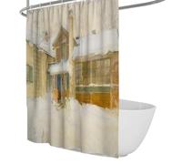 célèbre Peinture Impression Rideaux de Douche avec Mon Chalet de Campagne en Hiver décor de Salle de Bain en Tissu Polyester Ensemble de Rideaux de Bain avec Crochets 120 x 180 cm