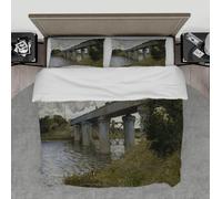 Célèbre œuvre d’Art estampes Ensemble de literie Le Pont de Chemin de Fer à Argenteuil Riverside View Housse de Couette en Microfibre 3 pièces avec 2 taies d’Oreiller 140x200cm