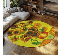 célèbres peintures à l Huile Tournesol Ronds Tapis 120cm pour Chambre à Coucher Doux Mince Pliable Lavable en Machine Tapis de Sol de Salon à Poils Courts Grand pour pièce Nuit de bébé