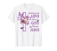 Célébrez l'amour de Dieu donné par Jésus Croix Florale Violette T-Shirt
