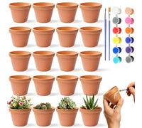 Celepoir 20 pièces 5x5,5 cm Mini Pot Terre Cuite, avec Trous de Drainage | Petits Pots de Plantes avec Couleurs & Pinceaux, Petits Pots en Terre Cuite pour Cactus, DIY, Noël, Cadeaux, Fête Décoration