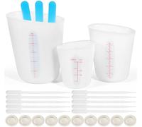 Celepoir 3 Pièces Tasses à Mesurer Silicone, 125/250/500ml Silicone Gobelet Doseur, Doseur Siliconen avec Bâtonnets à Mélanger, Manchons à Doigts & Pipettes, pour époxy, Coulée Moules, DIY, Artisanat