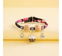 Celerypets Lucky Kimono Cedar-Bead Pet Collar, Kimono Cedar-Bead Pet Collar, Comes with a Lucky Pendant, Comfortable and Adjustable, Suitable for of Pets (Black*1pcs,M)