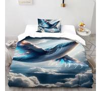 Céleste Baleine Souveraineté Housse De Couette Single（135x200cm） Imprimé 3D WildVie Terre Terre pour Enfants Et Adolescents en Microfibre Respirant avec Fermeture Éclair Literie Confort