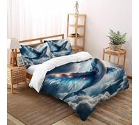 Céleste Baleine Souveraineté Parure De Lit Double（200x200cm） Impression 3D WildVie Terre Terre pour Garçons Et Filles en Microfibre Respirant avec Fermeture Éclair Literie Doux